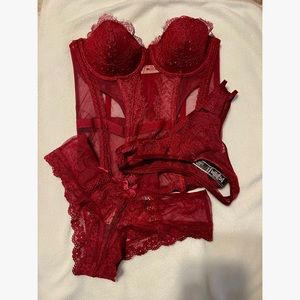 NWT matching maroon corset top and panty set